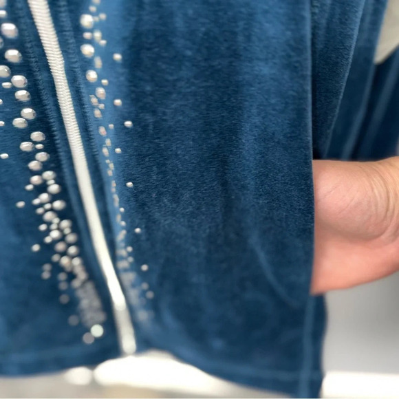 NEW Catherines Velour Cozy Full Zip Jacket Rhinestone Beaded Plus 3X Teal Green - Picture 4 of 6